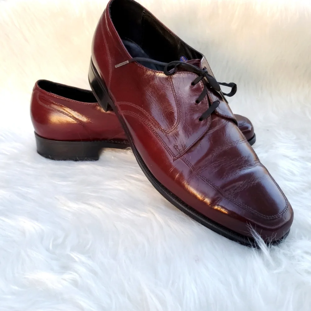 Vintage Florsheim 33617  Burgundy Leather Apron Toe Lace Up Dress Shoes, 11.5